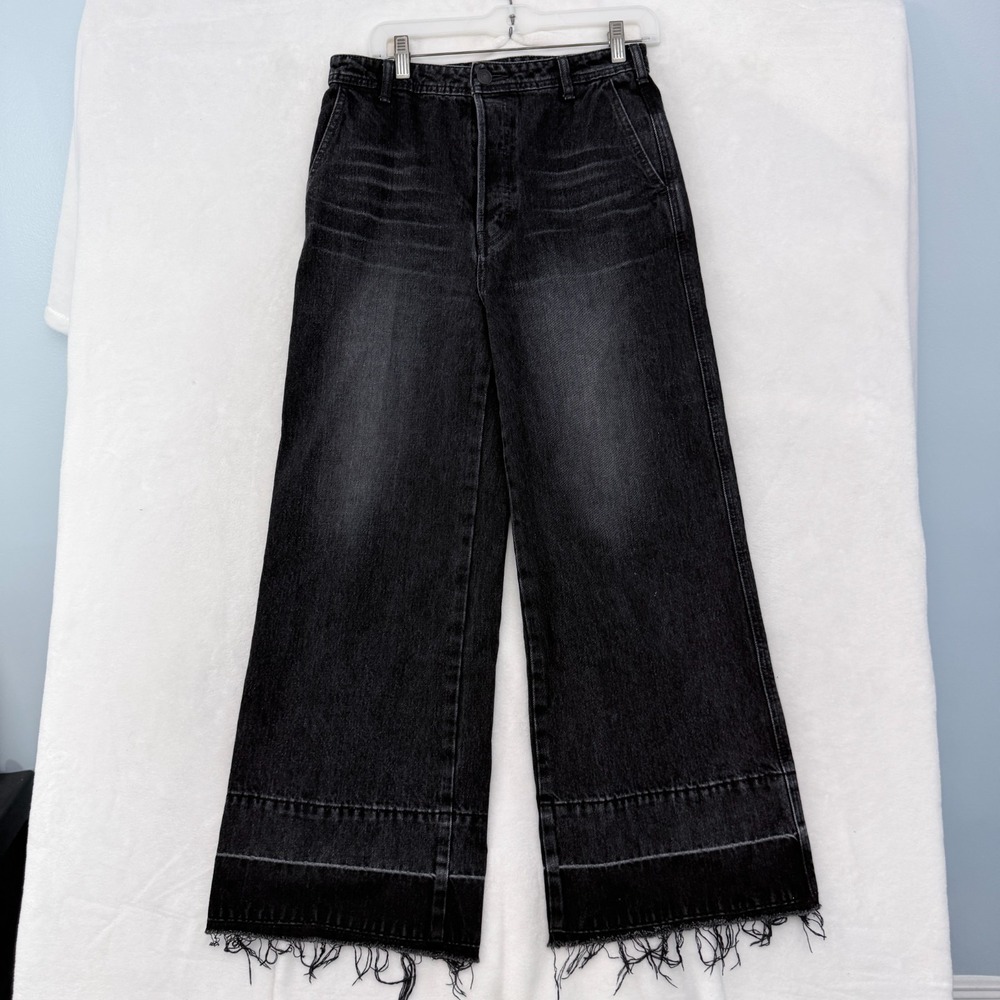 Moussy Vintage Jeans Womens 27x27 Black Relaxed Baggy Wide Leg Fray Cowhide